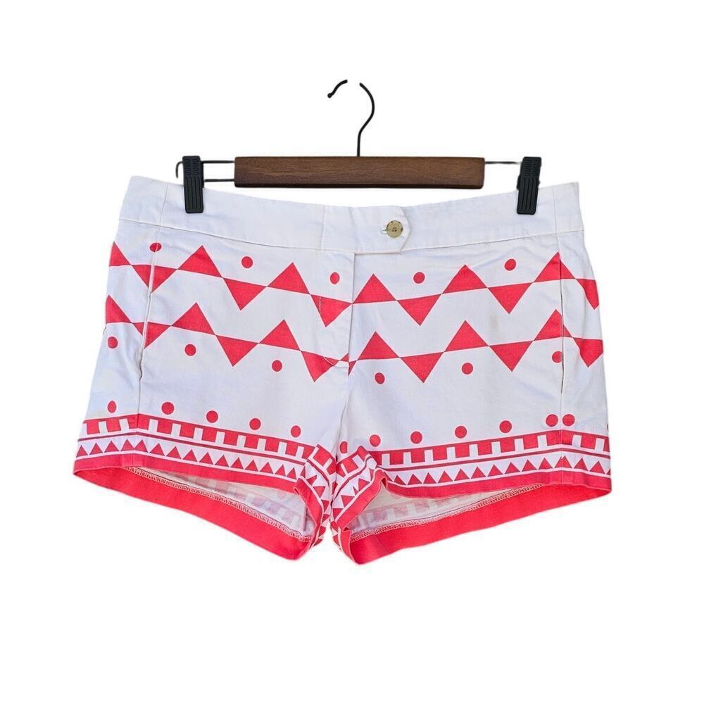 J.Crew Printed Stretch Chino Shorts White/Coral Size 8 - Picture 2 of 5